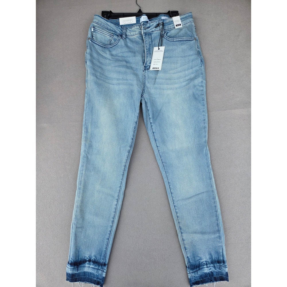 Judy Blue Mid Rise Skinny Jeans Light Blue Frayed Hem JB88199 Women Size 13/31